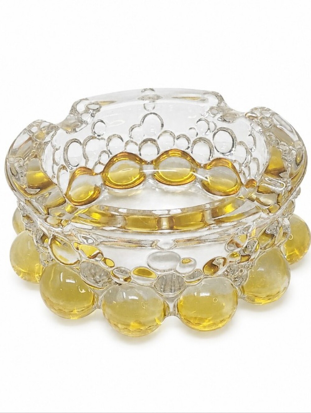 70's Vintage Hobnail Ashtray with Honey Yellow Accents